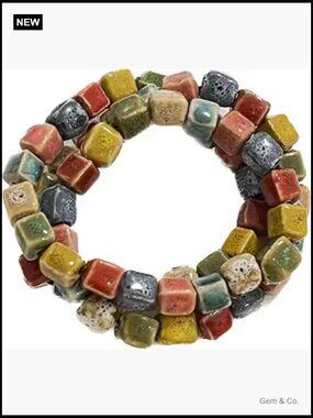 Colorful Ceramic Wrap Bracelet 3 Row Boho Stretch Bracelet